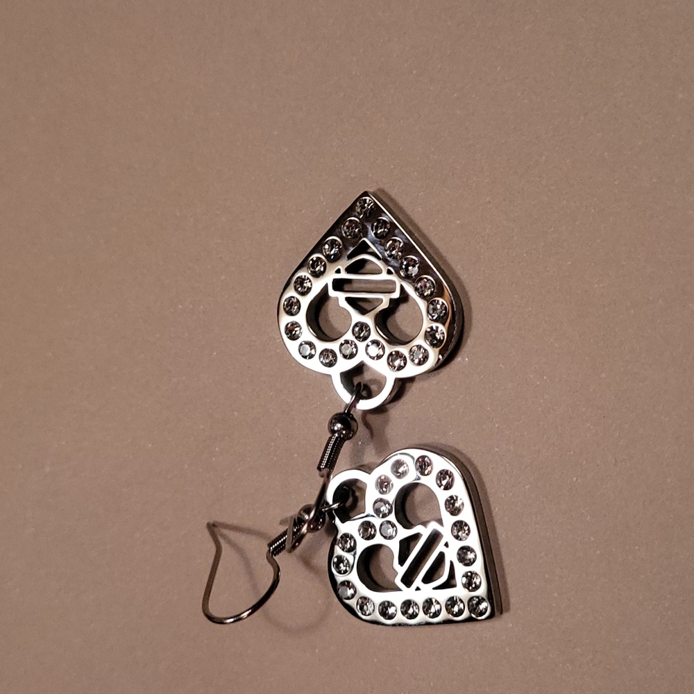 NEW HEART RHINESTONE HARLEY EARRINGS